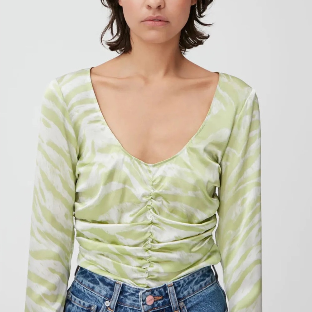 NWOT GANNI Ruched Organic Silk-Blend Top